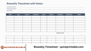 Biweekly Timesheet - quickprintable.com
