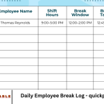 Daily Employee Break Log - quickprintable.com