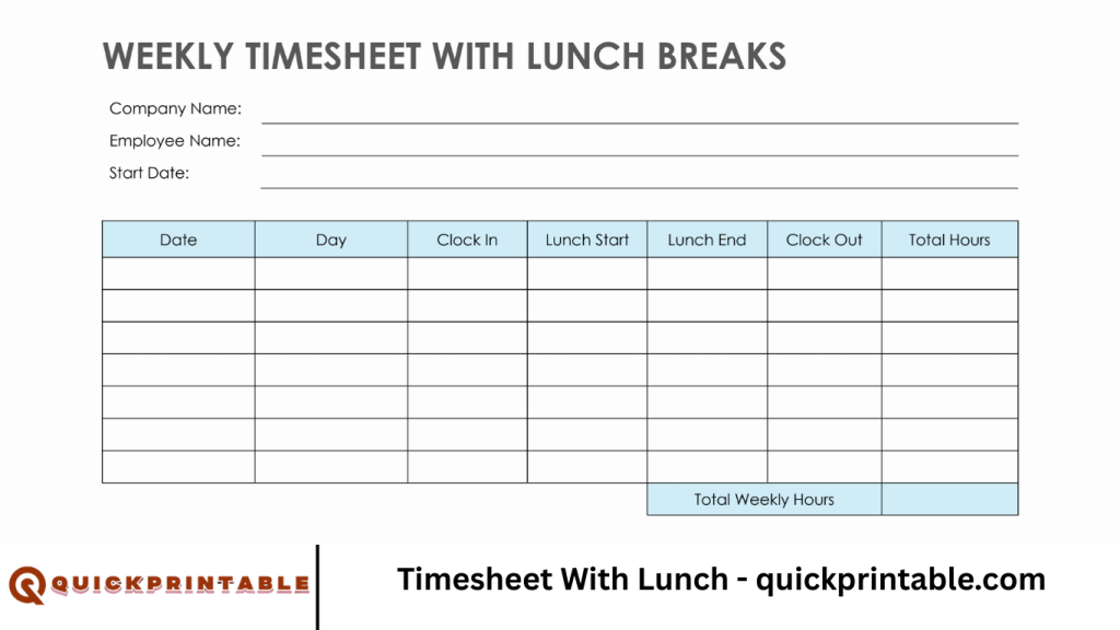 Timesheet With Lunch - quickprintable.com